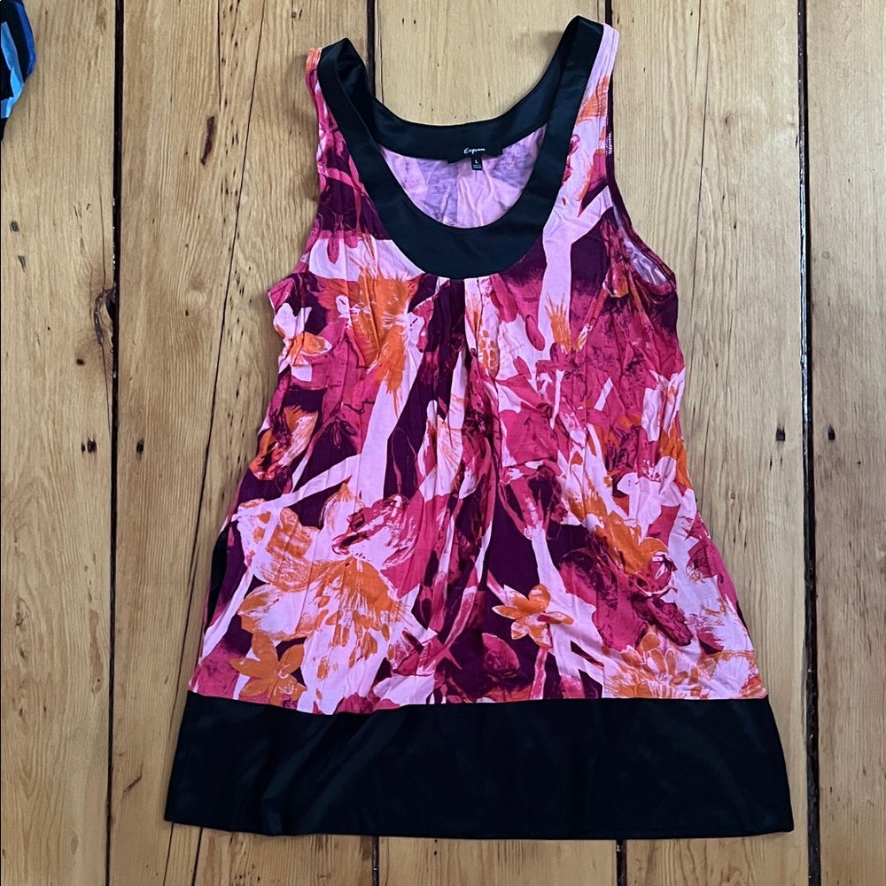 Express Women's Pink and Orange Floral Tank Top